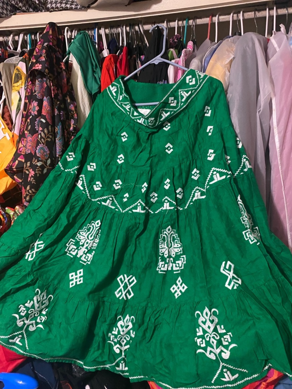 Anthropologie Green Dress with White Polka Dot Lining